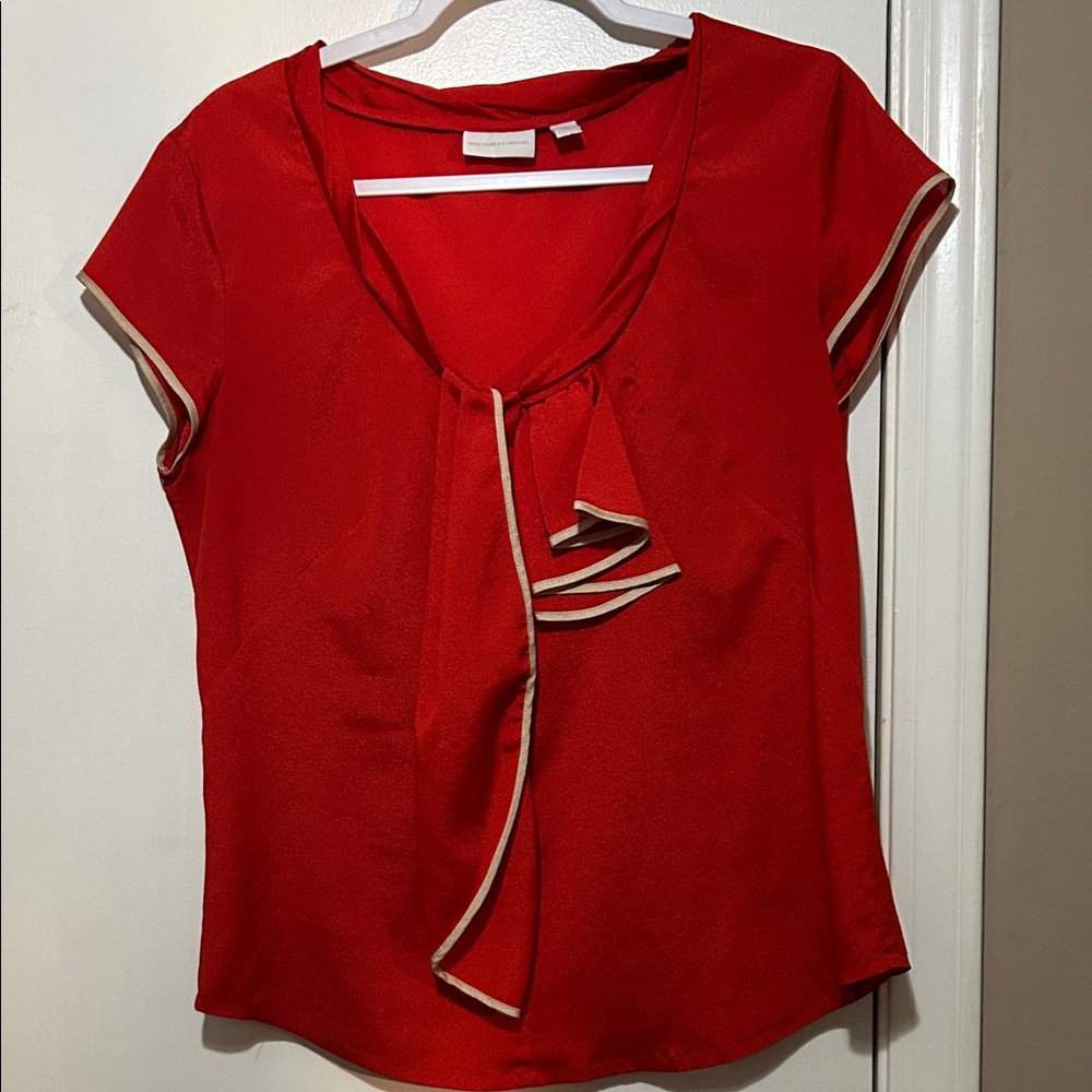 New York & Company Red Blouse with Tie Accent